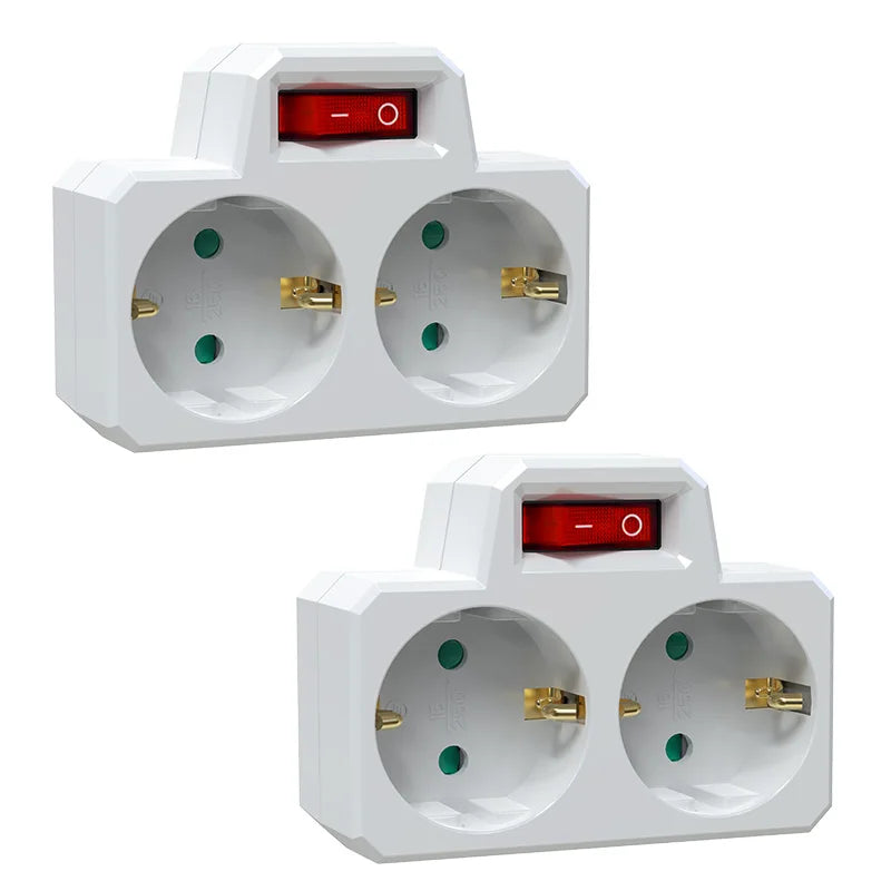 Doppelsteckdosenadapter mit EIN/AUS-Schalter, europäischer deutscher Standard, Wandstecker, Steckdose, Stromkonverter für Zuhause.