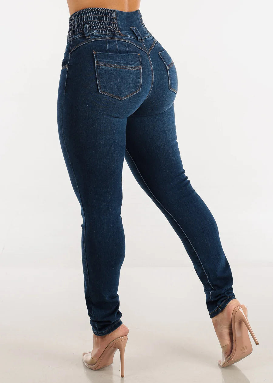Jeans-Bleistifthose für Damen, 2025, dünne Hose, hohe Taille, Stretch, gewaschen, Distressed-Taschen, Knöpfe, Vintage-Denim, Streetwear