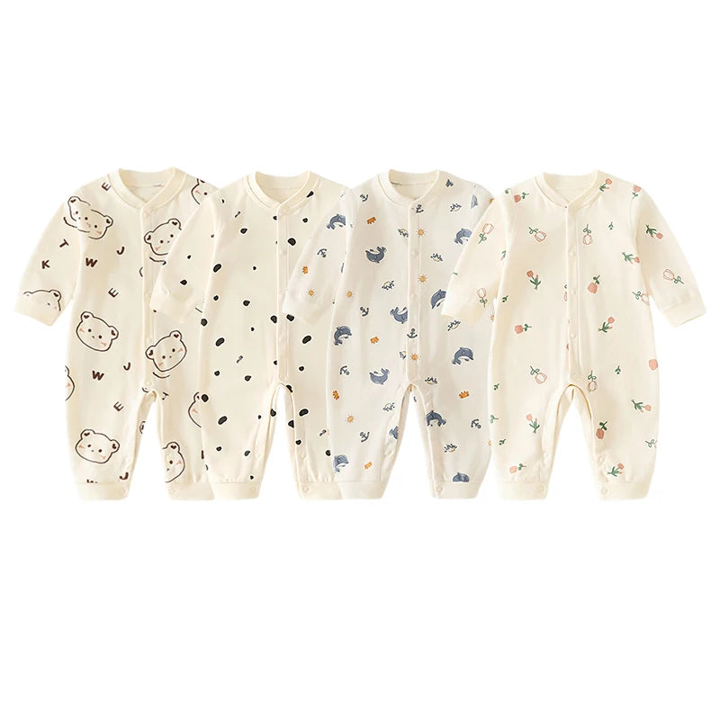 0-2Y Reine Baumwolle Langarm Neugeborenen Baby Strampler Haut-freundliche Einteilige Windel Overall Unterwäsche Infant Cartoon Homewear