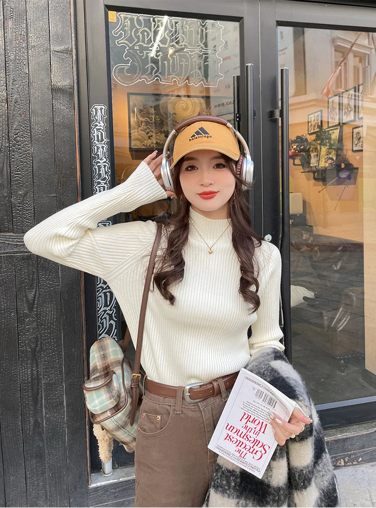 Herbst Winter Pullover Frauen Pullover Langarm Tops Kleidung Schlank Stricken Weiche Jumper Streetwear Taste Rollkragenpullover