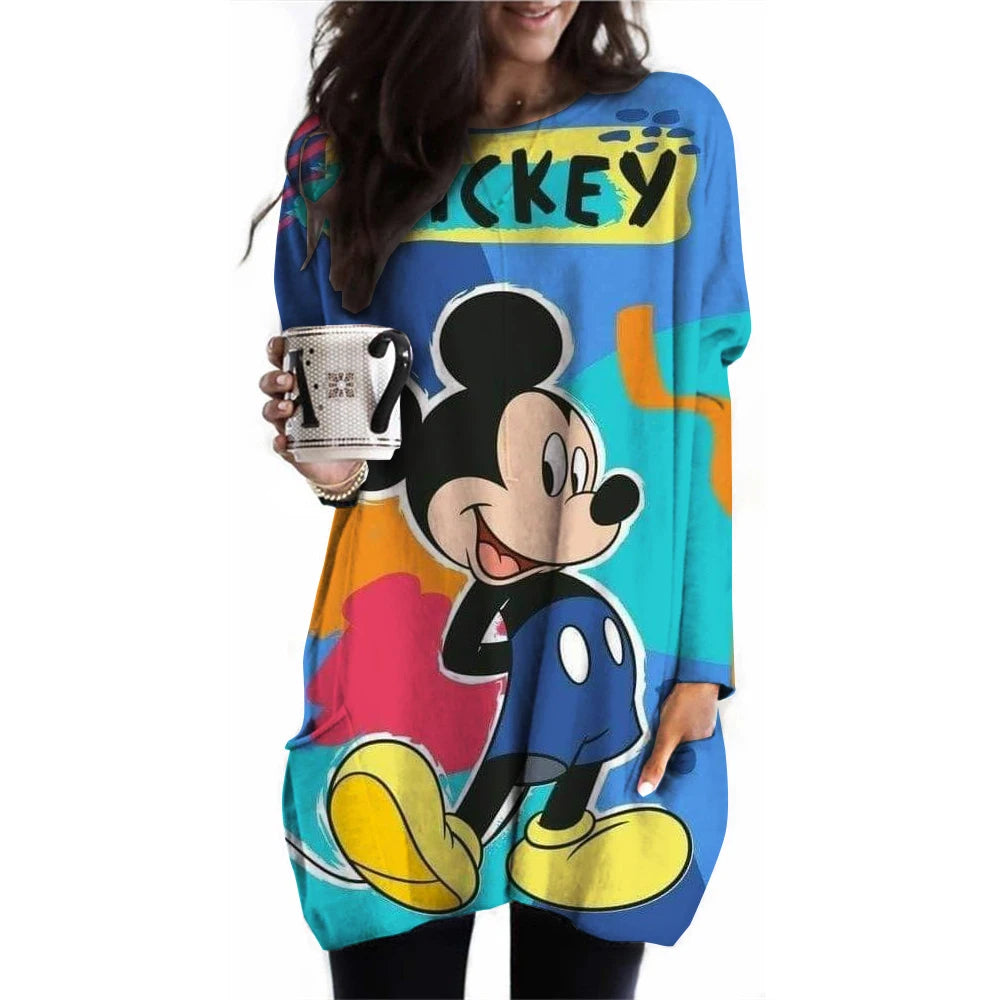 Frauen Frühling und Herbst Neue S-3XL Große T-shirt Einfarbig Lange Hülse Lose Disney der Mickey Maus Casual Harajuku Taille t-sh