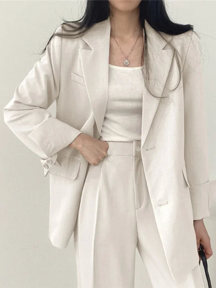 Mode 2-teilige Sets Damen Outfits Frühling Herbst Neu in Koreanische Hosen Sets Pendler Eleganter Anzug Mantel 2-teilige Sets Damen Jacke