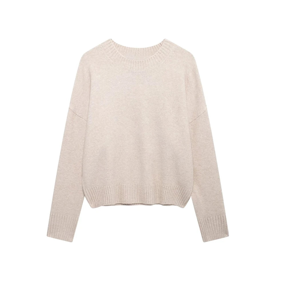 TRZA-Damen Soft Touch Übergroßer Strickpullover, O-Ausschnitt, lange Ärmel, weibliche Pullover, schicke Tops, Mode