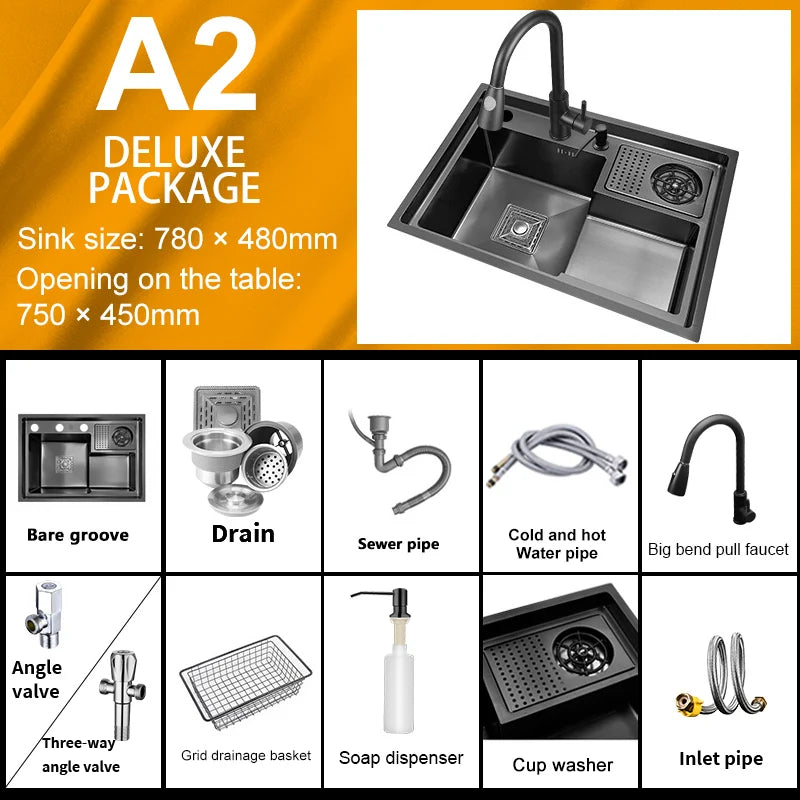 Stepped Stainless Steel Sink Kitchen with Cup Washer Multifunctional Large Single Slot Washbasin Dishwasher Sinks