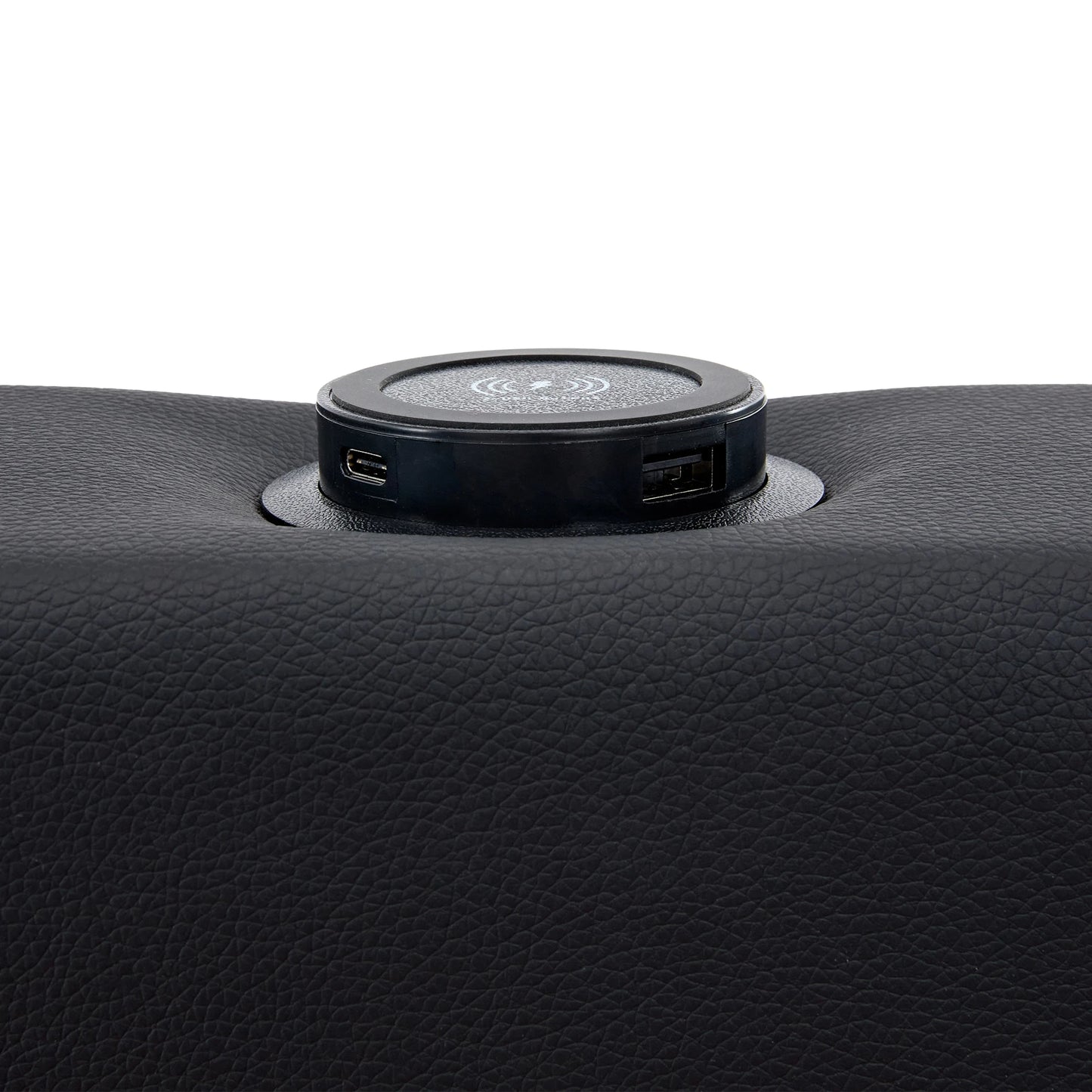 Polsterbett 140 x 200 cm, mit USB-Anschluss, LED-Beleuchtung und vier Schubladen, ohne Matratze, PU-Litschi-Muster , Schwarz