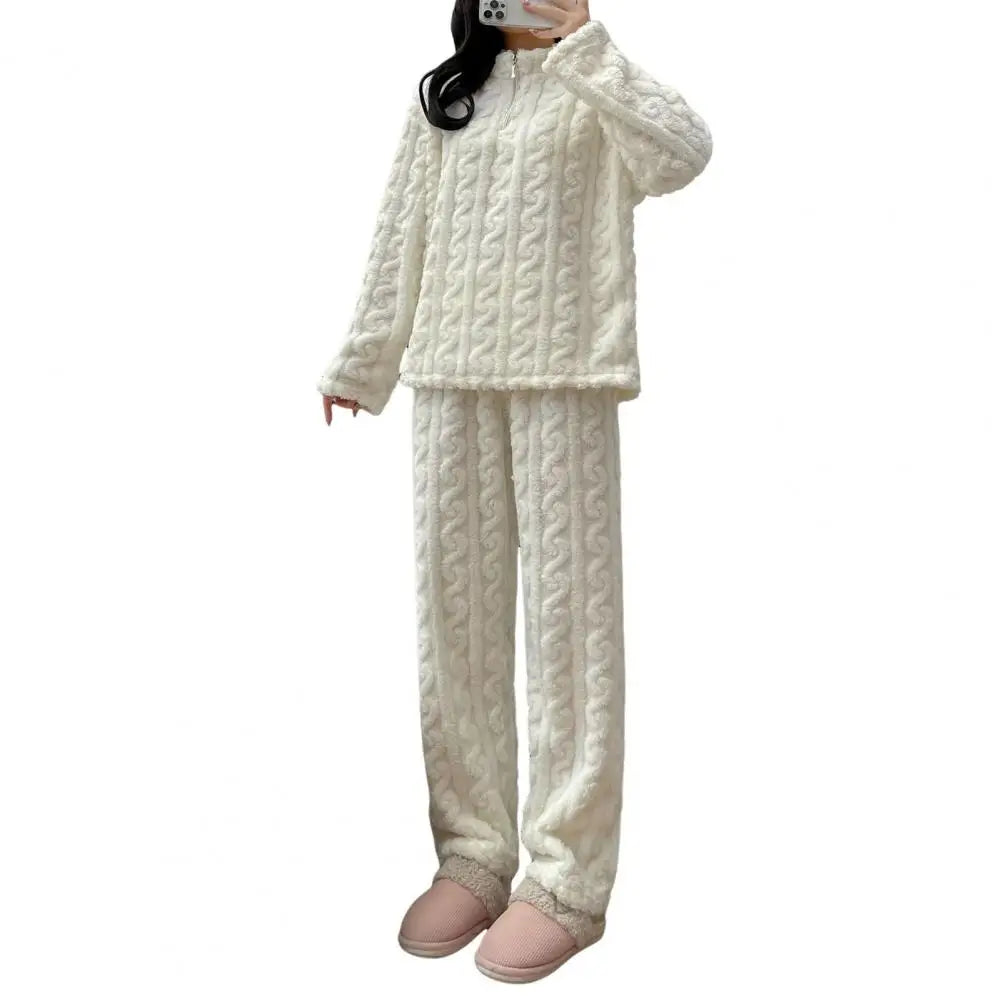 2-teiliges Set, verdickt, warm, modisch, Samt-Pyjama, Herbst-Winter, gepolstert, Damen, lässig, elastisch, gestreift, bequem, Homewear