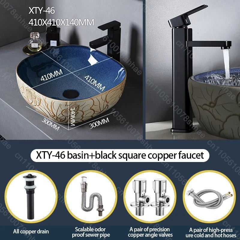 Retro Keramik Badezimmer Waschbecken Arbeitsplatte Waschbecken Künstlerische Eitelkeit Schüssel für Zuhause Keramik Gefäß Waschbecken Theke Waschschüssel Vintage