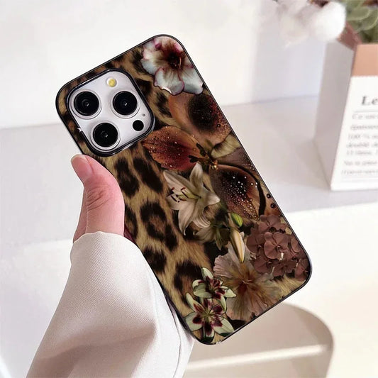 Leopard Print Elegant Lily Flower Pattern Phone Case For iPhone 16 14 13 12 11 15 Pro Max SE 2020 XR XS MAX 7 8 Plus Soft Cover.