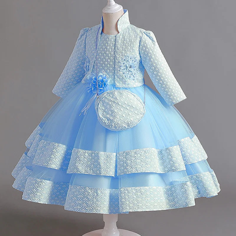 Neues Mädchenkleid, zweiteiliges Set, 3–10 Jahre alt, wunderschönes Weihnachts-Performance-Kleid, Herbst-Party-Abschlussballkleid für Mädchen