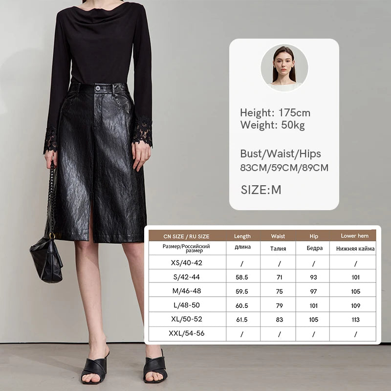 AMII Minimalist PU Leather Skirt For Women 2025 American Retro Knee-Length Skirt Solid Basics Business Women's Clothing 12553014