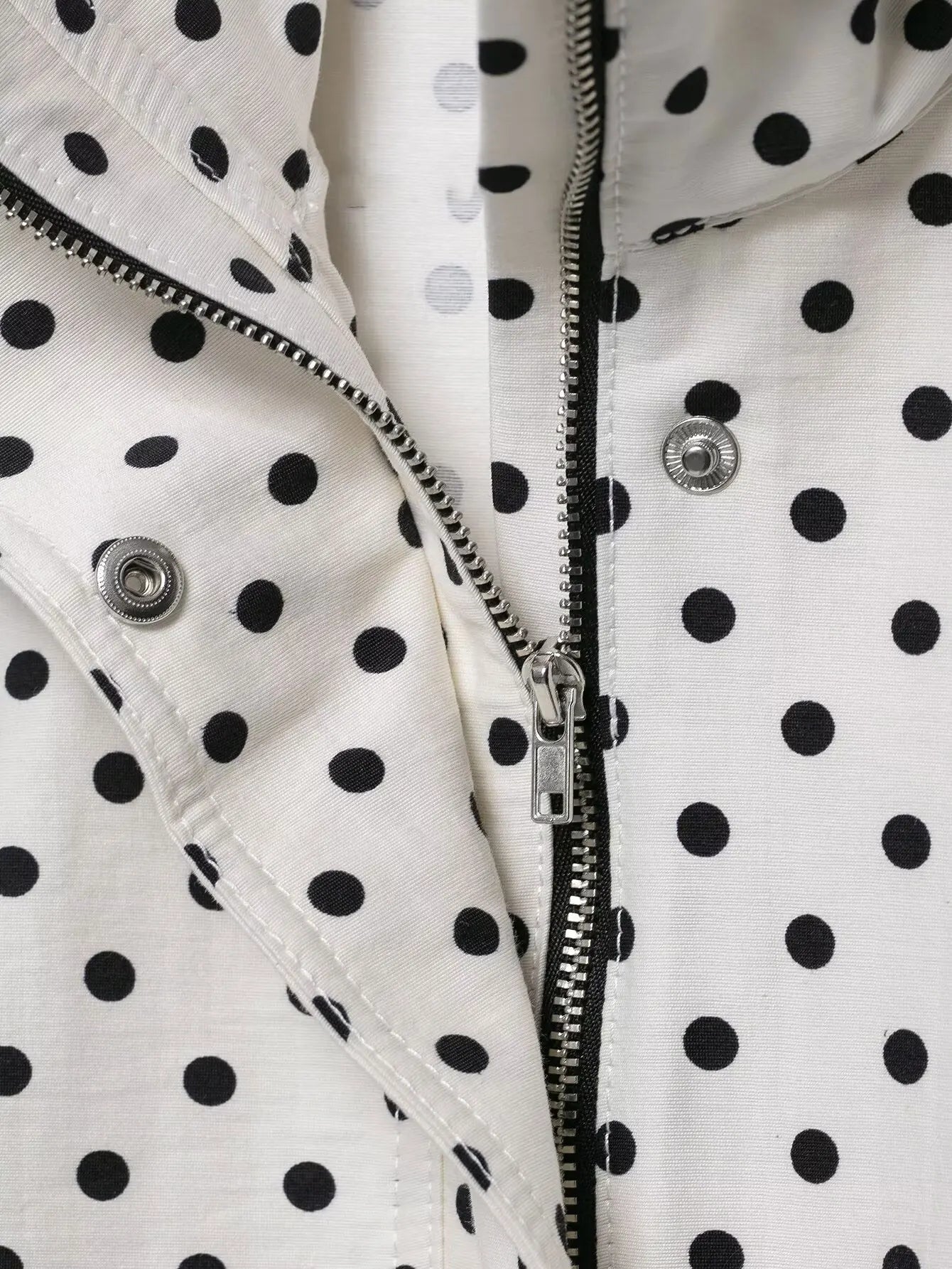 TRAFZA Herbst Polka Dot Gedruckt Jacke Für Frauen Lange Ärmel Rollkragen Zipper Mit Taschen Kordelzug Lose Vintage Mäntel