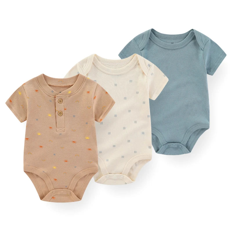 Kiddiezoom 3-teiliges Sommermode-Cartoon-Body für Jungen und Mädchen, weiche Onesies für Neugeborene