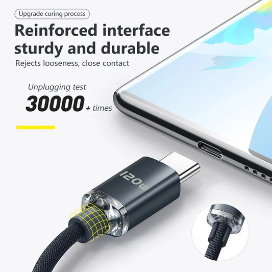 120W USB Type C Cable Type C to Type C Fast Charging Cord USB C Quick Charge Phone Cables For Samsung Xiaomi Huawei Realme.