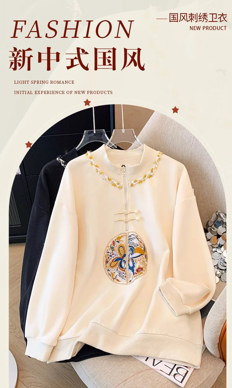 150kg Plus Size Damen büste Frühling Herbst lose neue chinesische Stil Sweatshirt lang ärmel ige geknöpfte Top 5xl 6xl 7xl 8xl 9xl