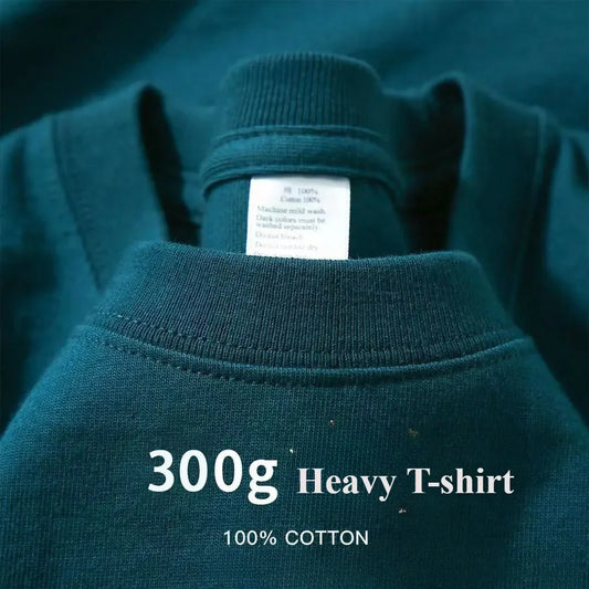 Summer Light Green Heavy Weight 300G Short Sleeved T-shirt Cotton Men's Loose Casual Base Shirt Korean Tee Women's.