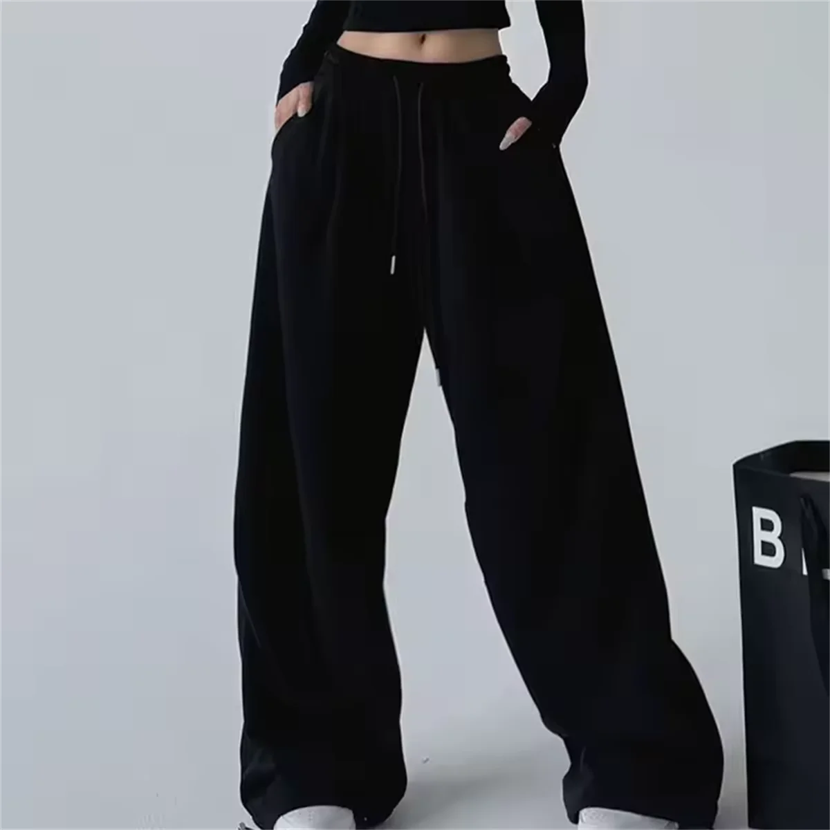 Mode Vintage Y2K Baggy Hose Frauen Sommer Breite Bein Elastische Taille Lose Hosen Dame Einfarbig Hip Hop Hosen Casual Kleidung