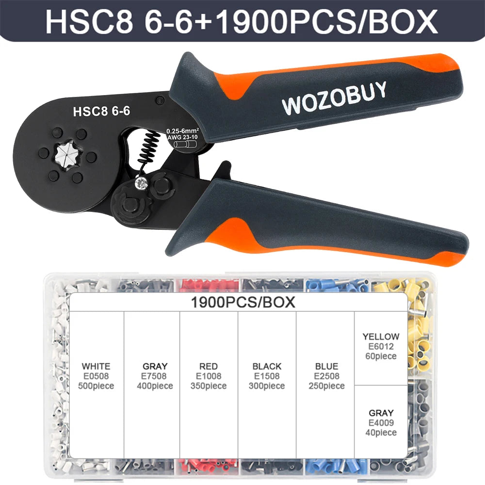 Sechseckiges, selbstverstellbares Ratschen-Aderendhülsen-Crimpwerkzeug-Set, 23–7 AWG, 0,25–10 mm2, Crimp-Set mit Aderendhülsen, Drahtklemmen