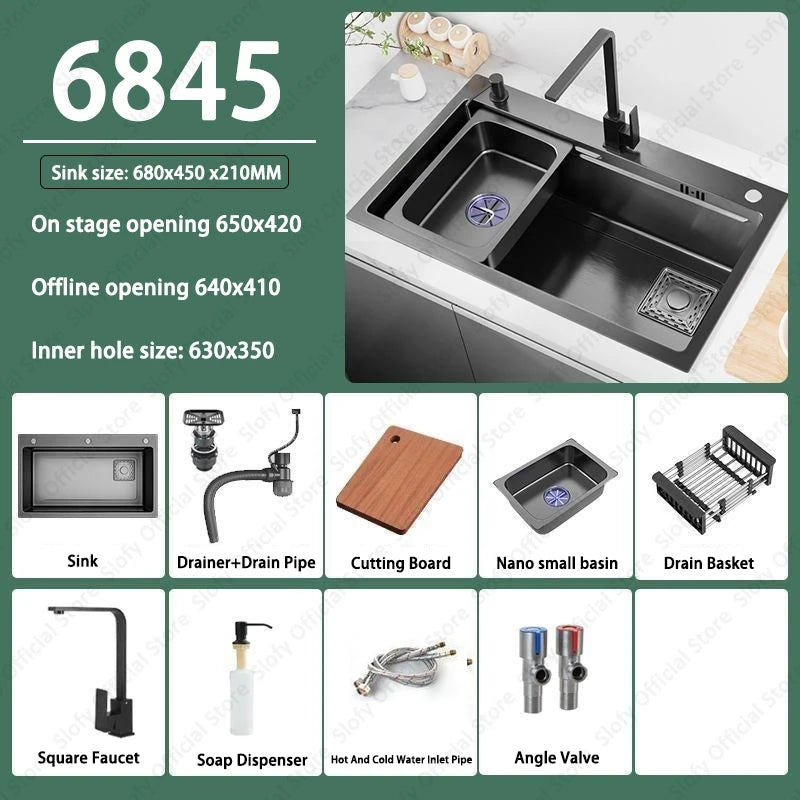 Multifunctional Kitchen Sink Large Capacity Single Bowl Stainless Steel Sink Vegetable Workstation With Faucet Drain Accessories