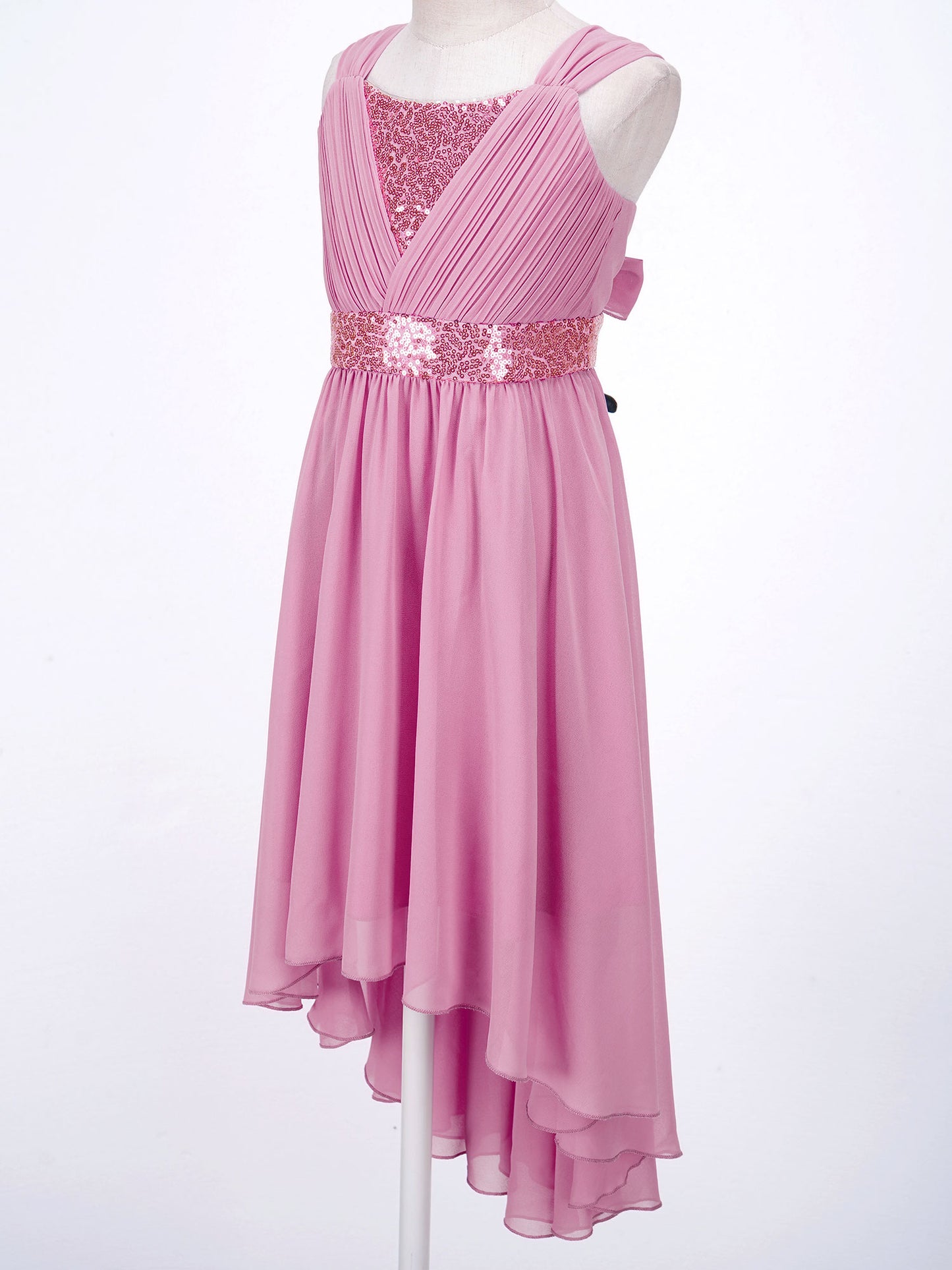 Kinder Blumenmädchenkleid Ärmellos Pailletten Hi-Low-Saum Abendkleid Elegantes Chiffon Prinzessin Geburtstag Formales Hochzeitskleid