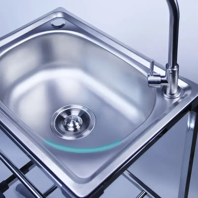 Freistehendes Küchenspülbecken aus Edelstahl mit Kaltwasserhahn – Einzelschüssel-Design, geeignet für Camping, Gärten, Wäsche.