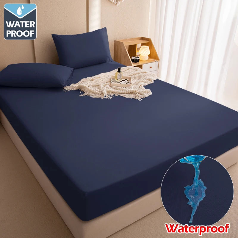 Safe Waterproof Mattress Cover Soft Comfortable Breathable Bed Cover With Elastic Band Fit Machine Washable Single Double Size