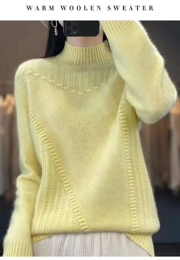 2024 herbst Neue Lose frauen Halb-rollkragen Verdickt Einfarbig Einfache Häkeln Beiläufige Gestrickte Pullover Pullover Top