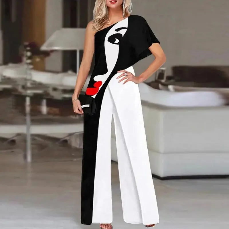 Fashionable Printed Loose-Fit Women's Jumpsuit Casual Style Cross-Border Amazon Style 2022 Women's Clothing Bell Bottoms.