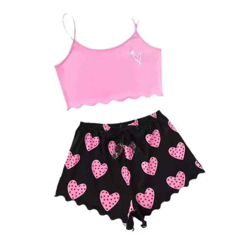 1 Satz Sommer-Damen-Pyjamas, zweiteilig, sexy, lässig, Leibchen, Unterhemd, Shorts, Homewear-Anzug