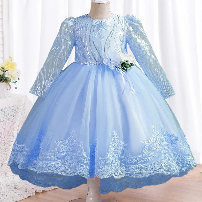 Blumen mädchen Hochzeits kleid lang ärmel ige Spitze Kleid elegante Mädchen Kunst Leistung Prinzessin Kleid Mädchen Karneval Kleidung