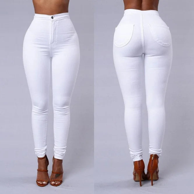 Einfarbig Dünne Jeans Frau Weiß Schwarz Hohe Taille Render Jeans Vintage Sexy Lange Hosen Femme Casual Bleistift Hosen Denim Jeans