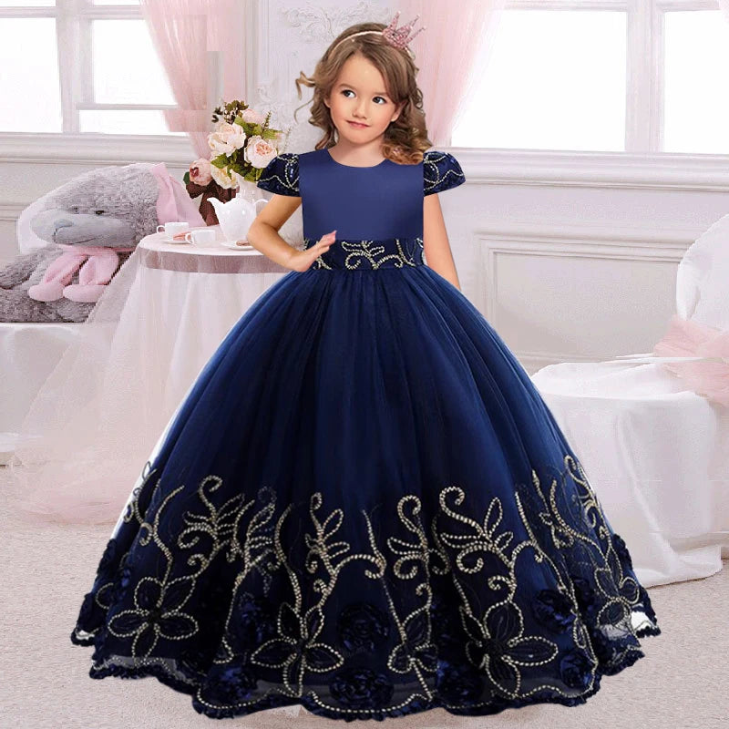 2024 neue Blume Junge Langes Kleid Mädchen Klavier Leistung Kleid Wunderschöne Geburtstag Party Abendkleid 4-12 Jahre Alt karneval Kleidung