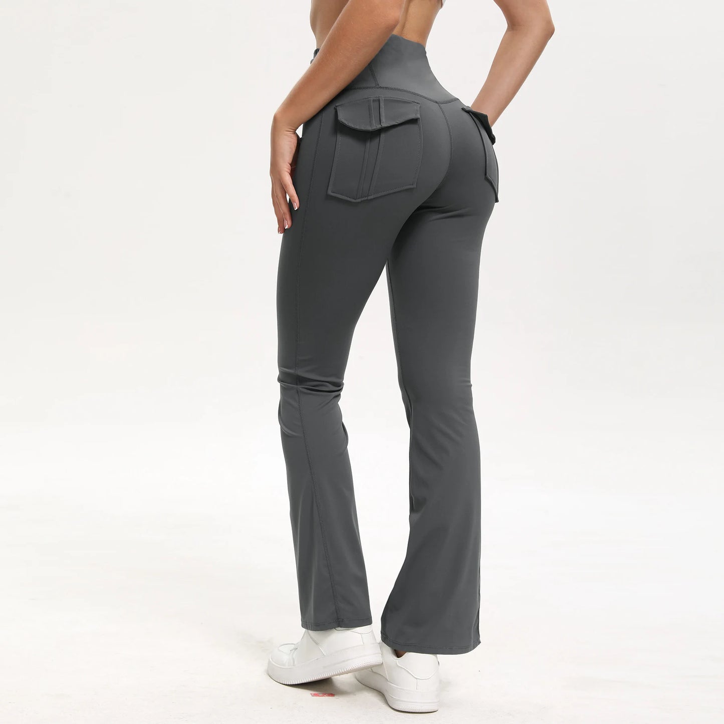 Damen-Leggings mit ausgestellten Taschen, weiche Yoga-Hose im Cargo-Stil, hohe Taille, schmale Hose, Fitness- und Bodybuilding-Sportbekleidung