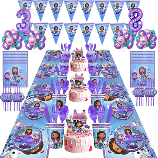 Disney Gabby Puppenhaus Geburtstag Party Dekoration Ballon Servietten Kinder Einweggeschirr Thema Party Supplies Kinder Geschenke.