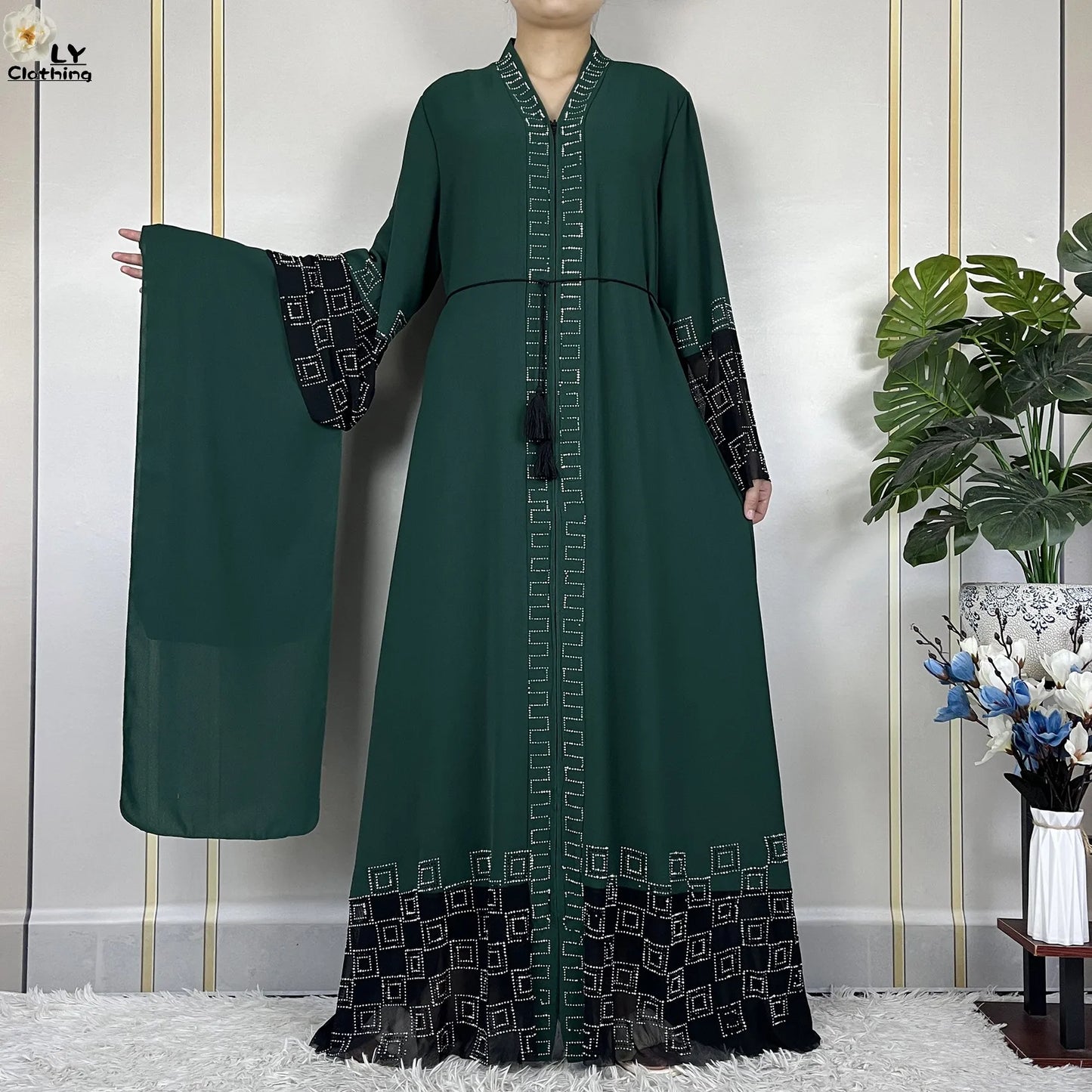 2024 For Women Elegant Dresses Dubai Party Outfits Long Sleeved Chiffon Dashiki Muslim Women Robe Open African Abaya Clothing