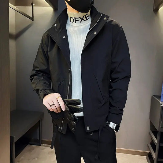 Autumn Winter New Fashion Stand Collar Long Sleeve Solid Jackets Men's Clothing Casual All-match Zipper Korean Pockets Chic Tops.