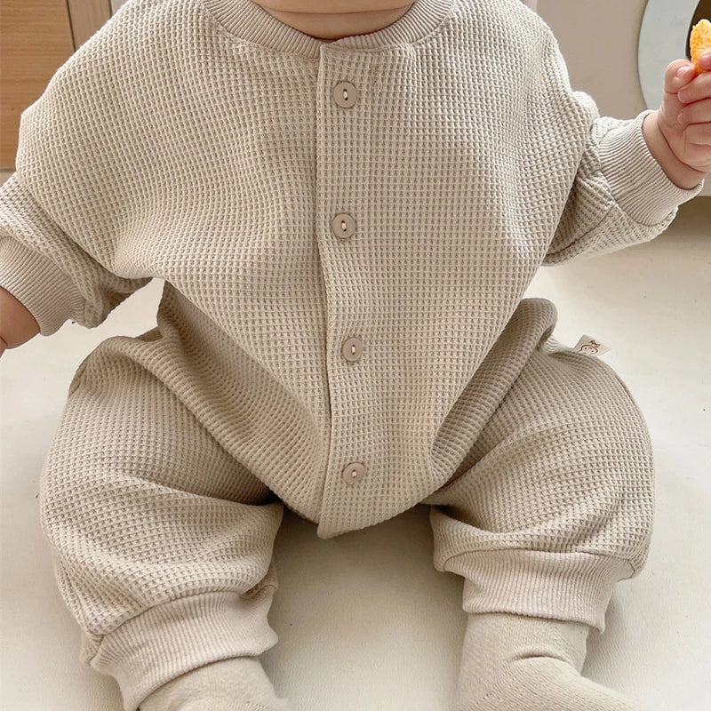 Newborn Baby Boy Waffle Jumpsuit Spring Autumn Girl Solid Bodysuits for Infants Cotton Casual Kids Clothes Boys Costumes.