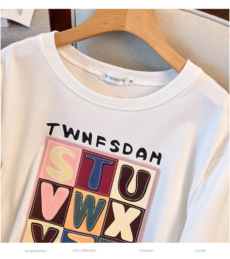 170 kg Plus Größe Damen Büste 170 Frühling Herbst Lose Langarm Druck Brief Pullover Sweatshirts 4XL 5XL 6XL 7XL 8XL 9XL