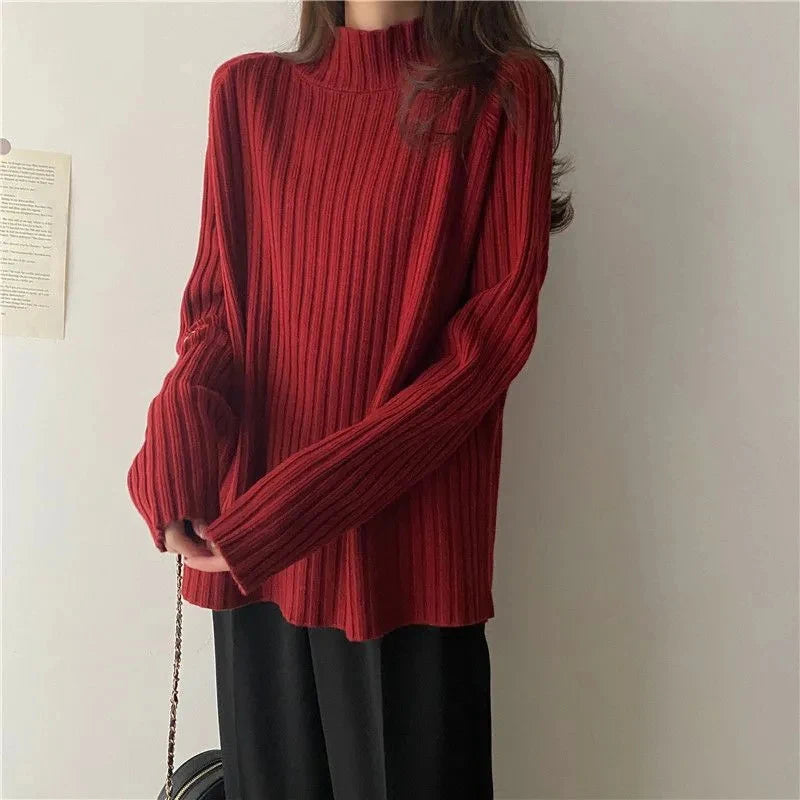 Rollkragen Gestrickte Pullover Frauen Herbst Winter Mode Lose Lange Hülse Alle Spiel Pullover Pullover Solide Büro Dame Jumper