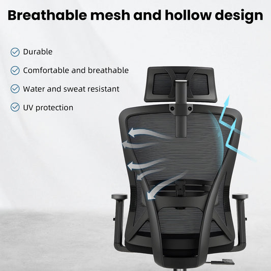 Durrafy Ergonomischer Bürostuhl, drehbarer Arbeitsstuhl mit verstellbarer Lordosenstütze und Armlehnen, für Home-Office-Gaming