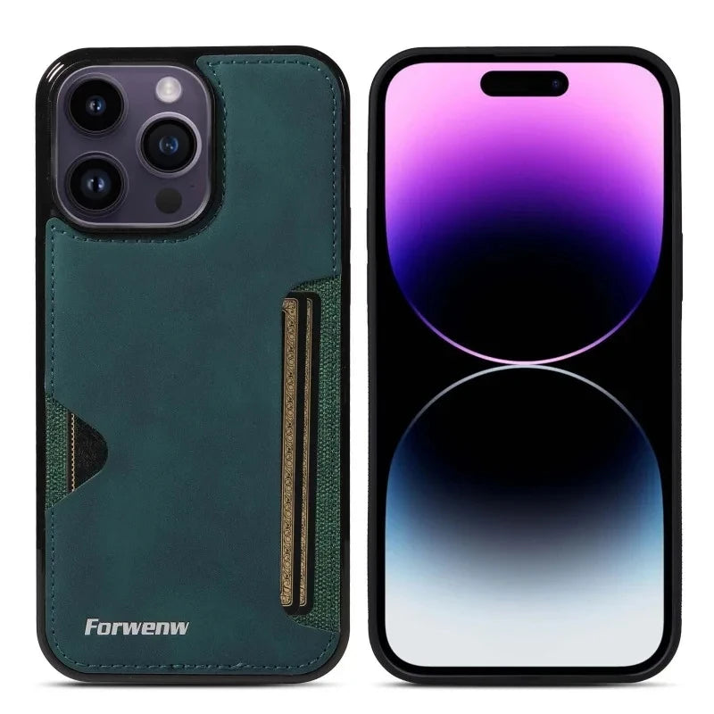 Retro Card Holder Phone Case for iPhone 16 15 14 13 12 11 Pro Max 16E Mini XS XR SE 7 8 Plus Busines Wallet PU Leather Cover