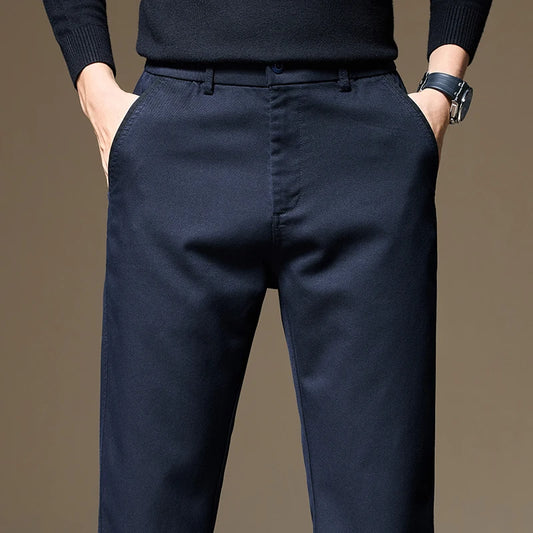 Autumn Winter High Quality Lyocell Fabric Casual Pants Men Solid color Business Fashion Straight Chinos Gray Brand Trousers Male.