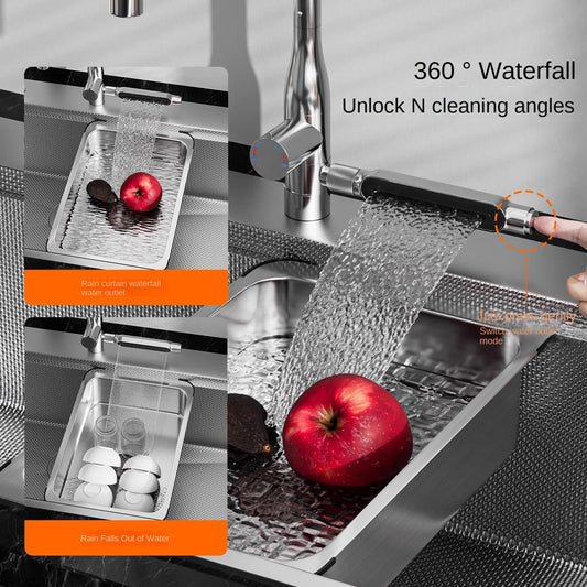 Original-Finish, spülmaschinenkompatibles SUS304-Edelstahl-Küchenspüle mit großer Einzelschüssel und Unterbau