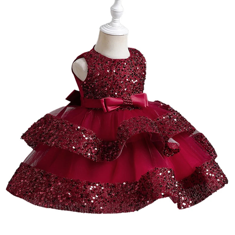 Sommer Neue Perlen Fliege Pailletten Mesh Kinder Ärmelloses Abendkleid Schule Abschlussfeier Multi Layered Kleid