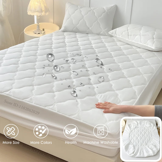 Waterproof Fitted Bed Sheets, Mattress Pads Soft Microfiber Breathable Bedspreads Cover Protector for Single/Double/King/Queen.