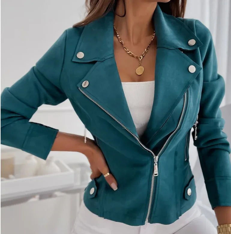 Herbst Frauen Jacken asymmetrische Outwear Reiß verschluss Motorrad Wildleder schlanke solide Fahrt Slim Fit weibliche Mäntel