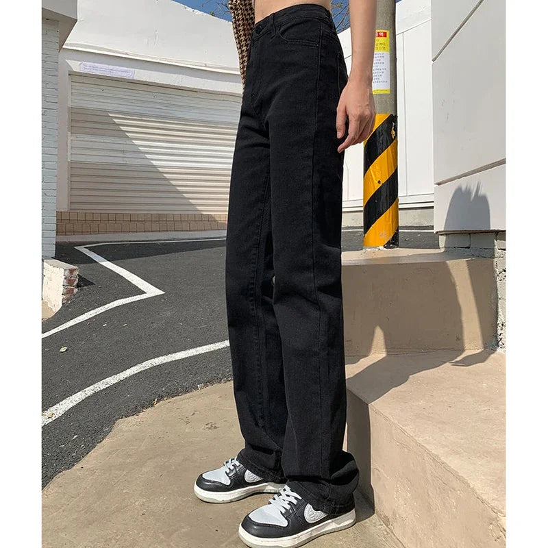 Frau Koreanische Hohe Taille Streetwear Gerade Bein Jeans Mädchen Y2k Kleidung Hosen Weibliche Mode Schwarz Baggy Harajuku Denim Hosen
