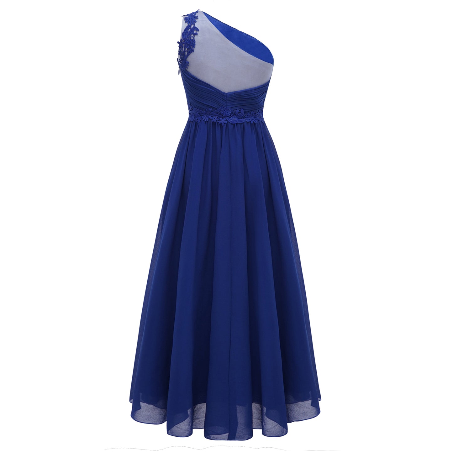 Mädchen Hochzeit Brautjungfer Kleid One Shoulder Elegante Guipure-Spitze Geraffte Chiffon Maxi Party Kleider Geburtstag Abend Abendkleid