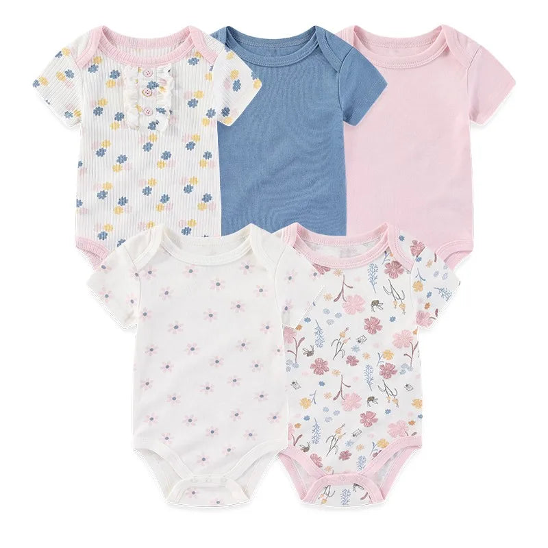 5 Teile/los Vier Jahreszeiten Mode Cartoon Kurzarm Baby Junge Mädchen Bodys Weiche Neugeborenen Onesies Kleidung