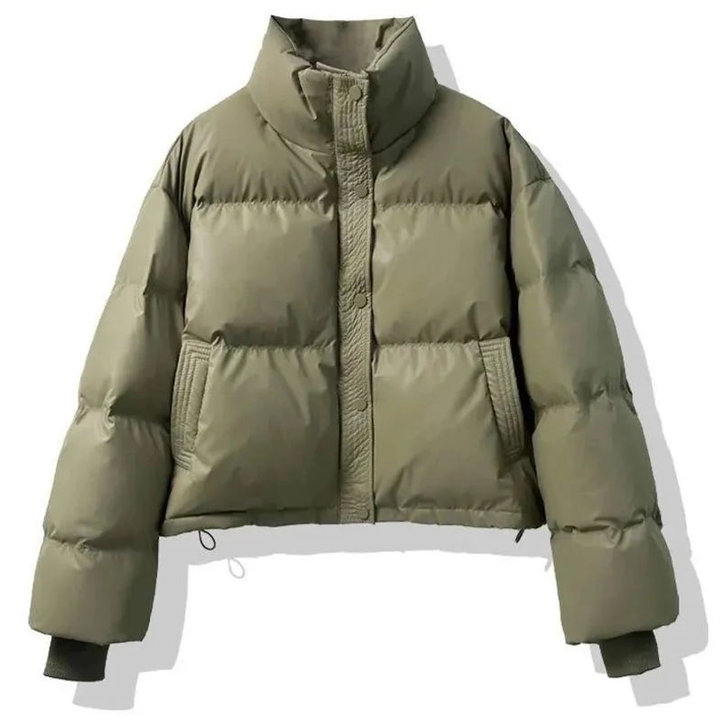 Winter Warme Dicke Parkas Frauen Neue Mode Lose Ernte Jacke Weibliche Schwarz Baumwolle Gepolsterte PU Leder Elegante Zipper Mantel Y2K Tops
