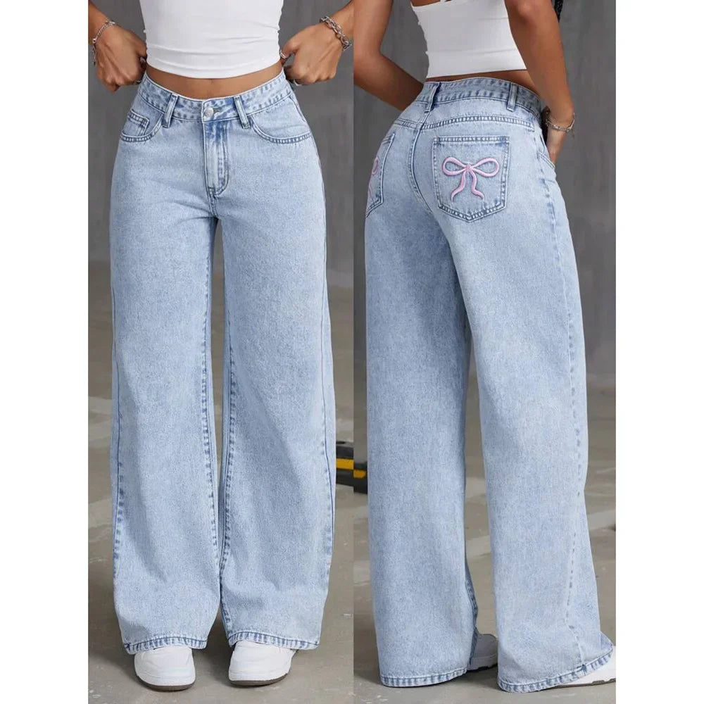 Retro Summer 2025 Women's High Waist Straight Leg Jeans Draping Wide Leg Long Trousers Fashionable Cross-Border Denim Pants.